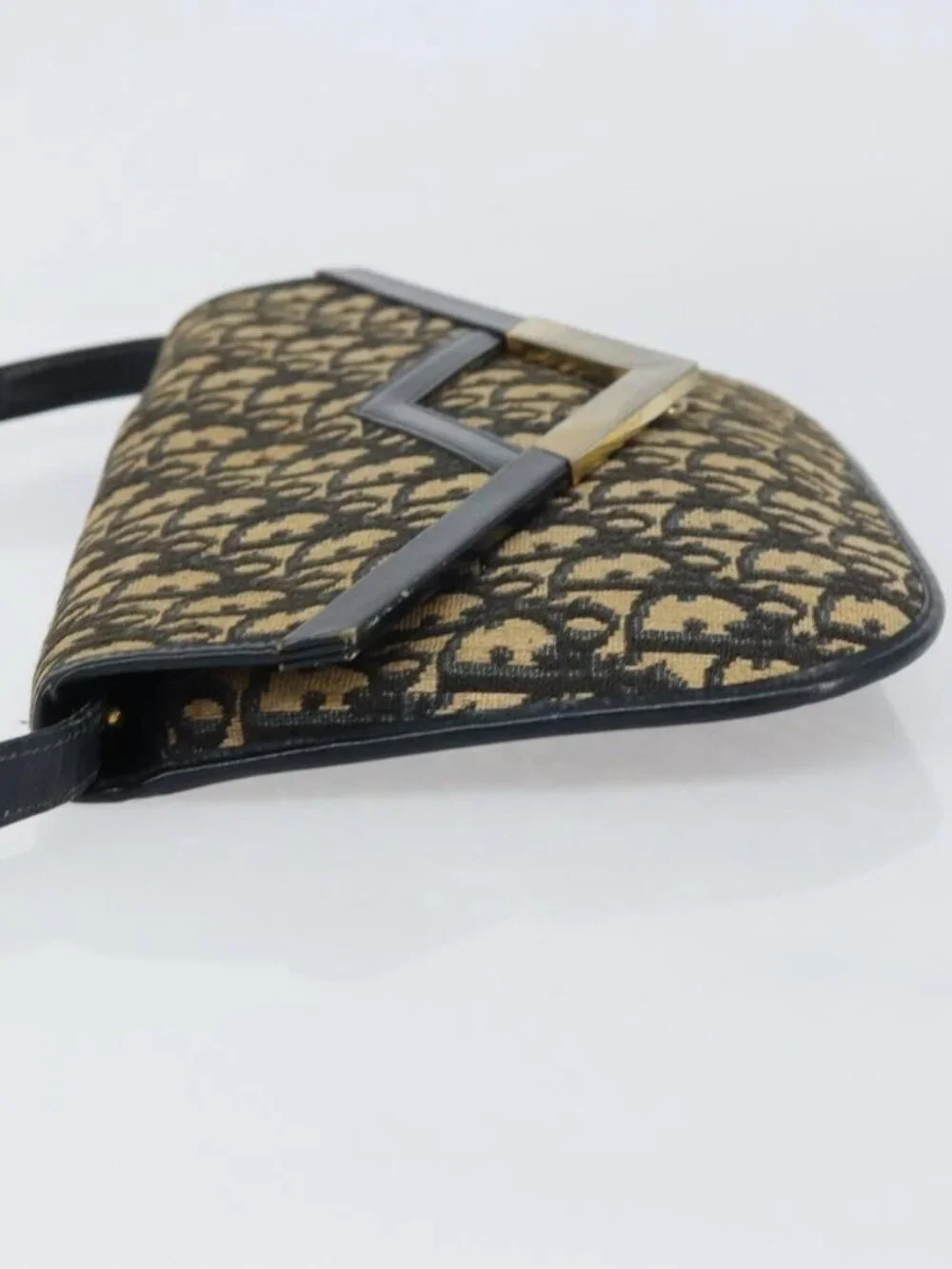 Christian Dior Trotter Canvas Shoulder Bag Navy Gold Auth 160820 - Picture 5 of 16